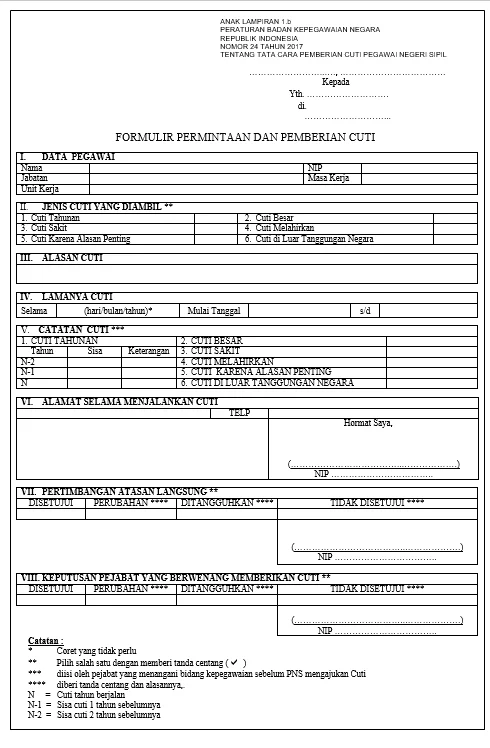 Contoh surat cuti besar PNS